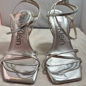 Calvin Klein Tegin silver strappy dress high heel sandals size 9M